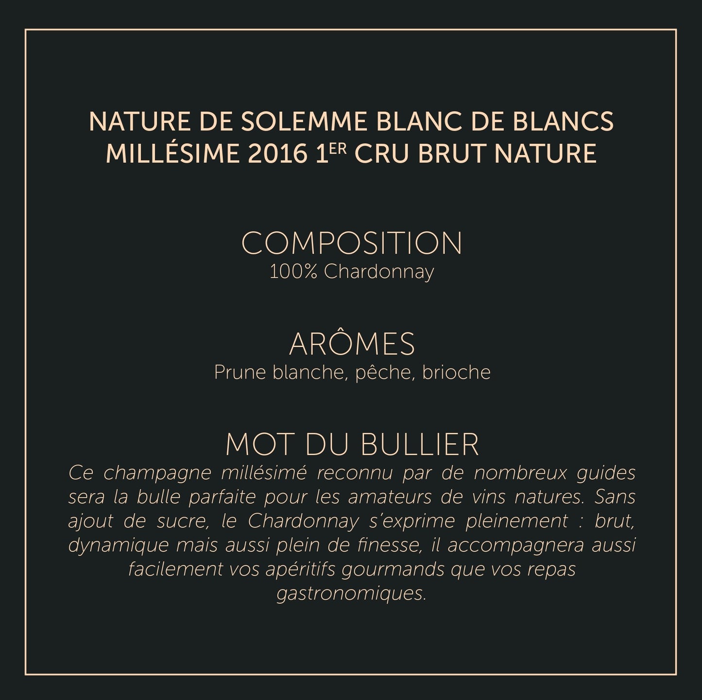 Nature de Solemme Blanc de Blancs 1er Cru - Millesime 2016 - Brut Nature